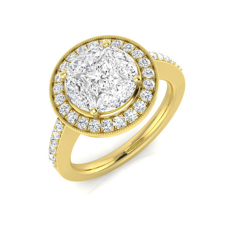 Natural Princess & Marquise Diamond Cluster Engagement Ring