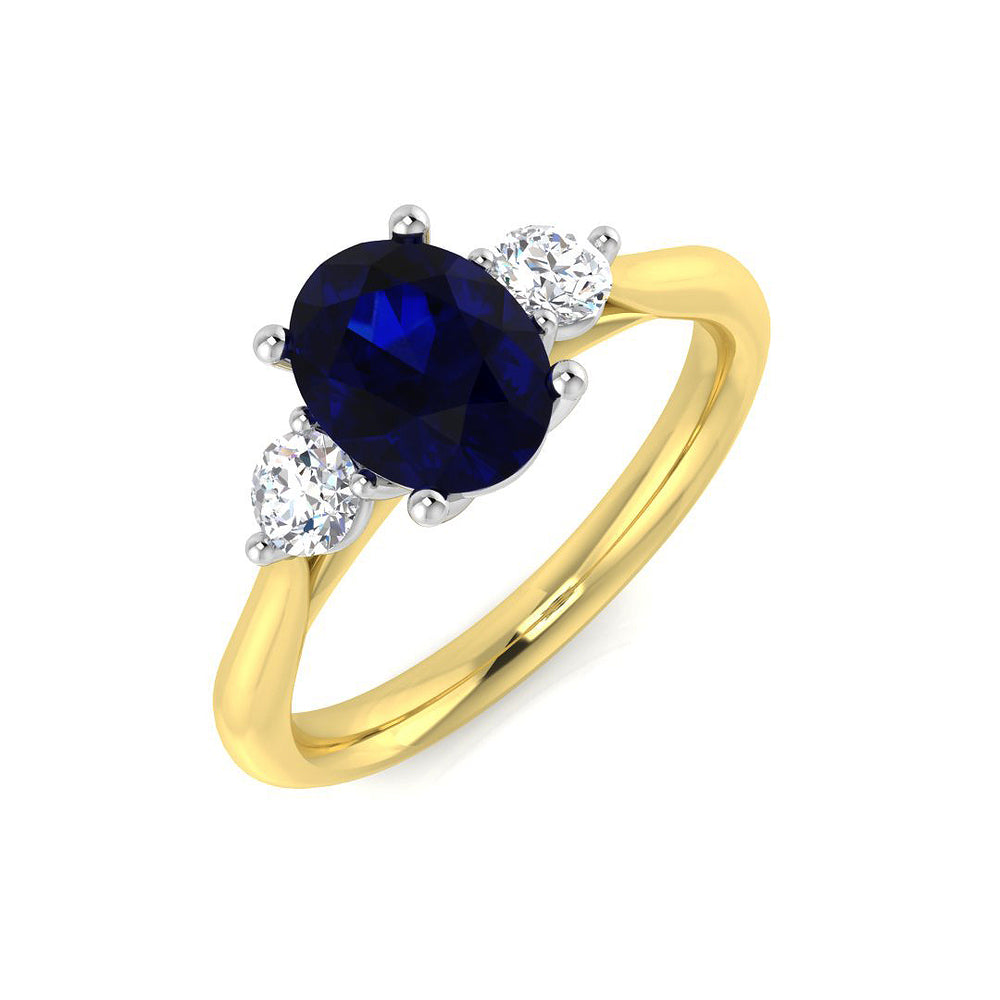 Oval Cut Blue Sapphire Trilogy Ring for Women