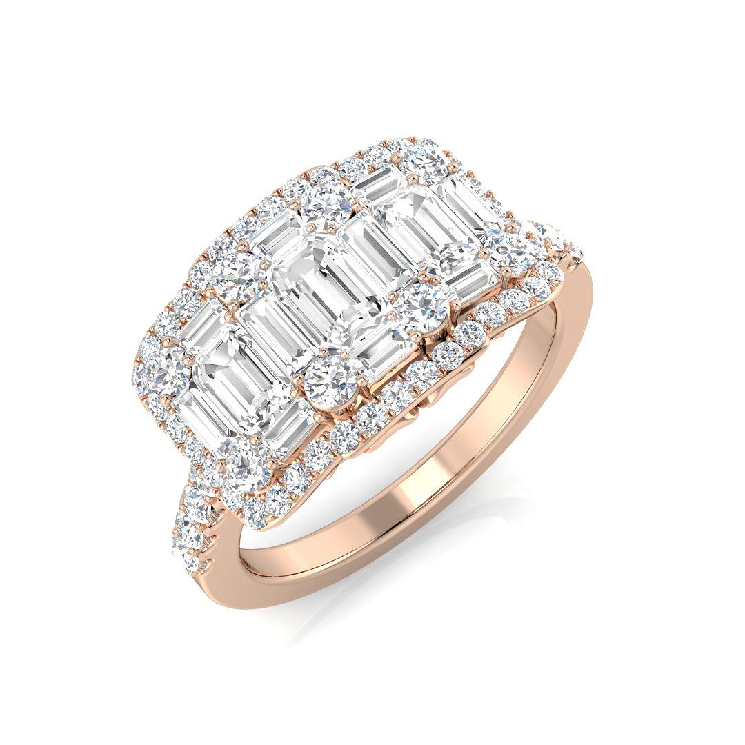 Baguette & Round Diamond Cluster Ring 1.5ct Halo Luxury UK