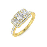 Baguette & Round Diamond Ring 0.5ct Halo Cluster UK Made