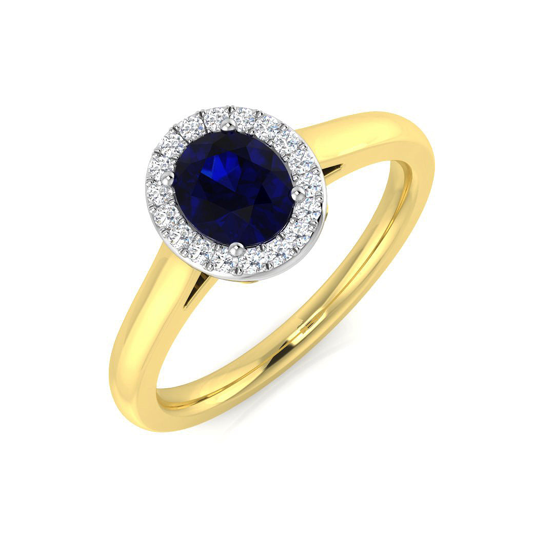 Oval Cut Blue Sapphire Halo Ring for Gift
