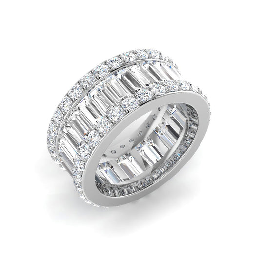 Round and Baguette Diamond Wide Eternity Band Ring
