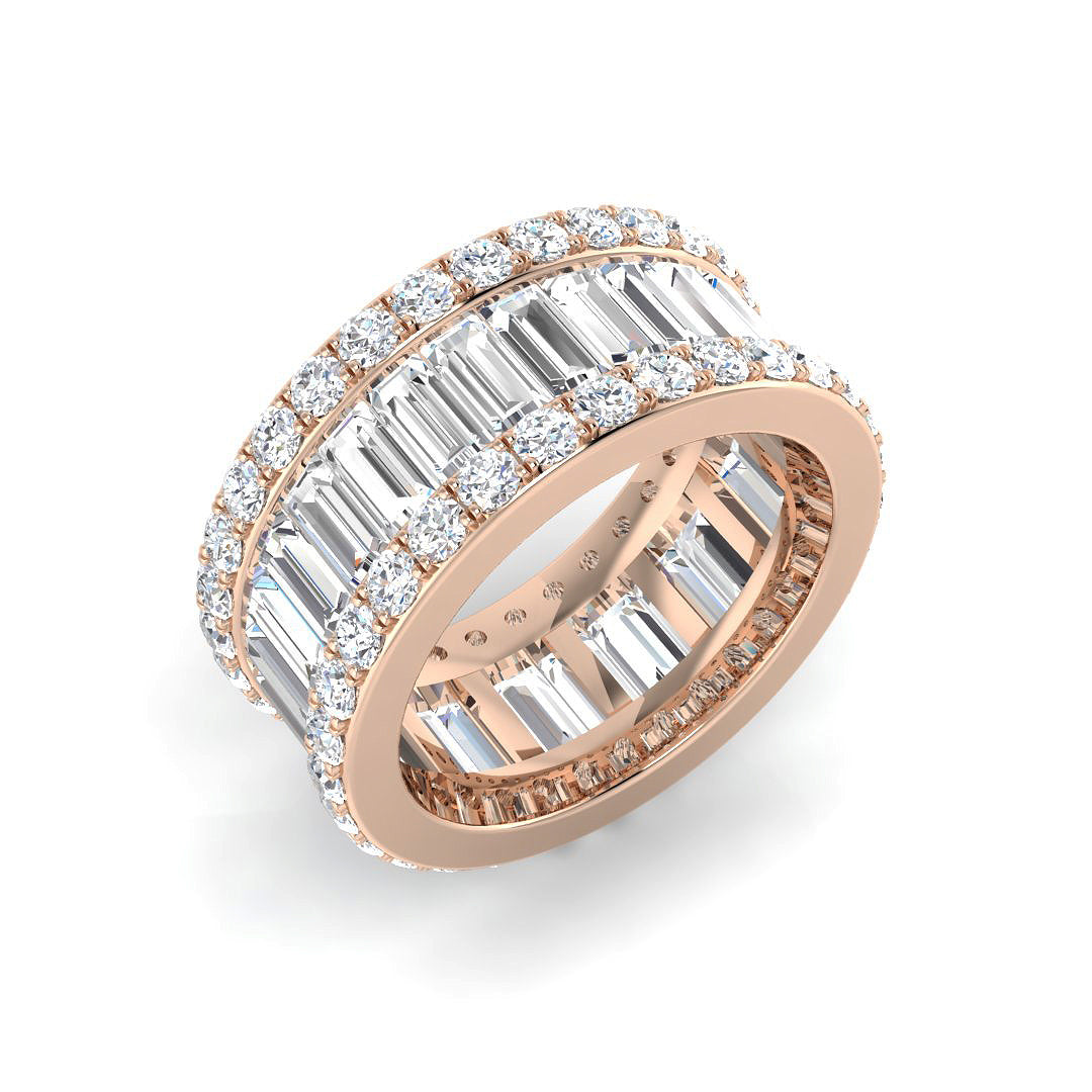 Baguette & Round Diamond Triple Row Eternity Ring