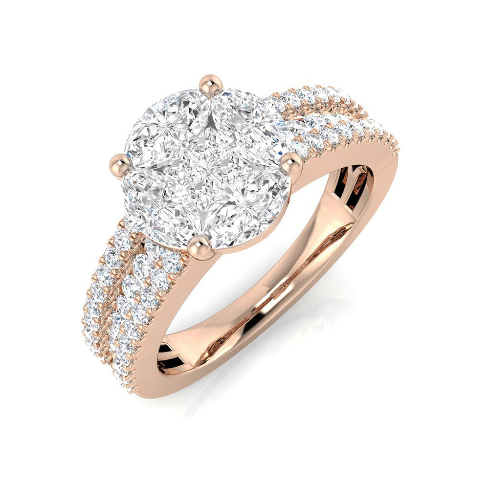 Natural Princess & Marquise Cut Diamond Cluster Engagement Ring For Women