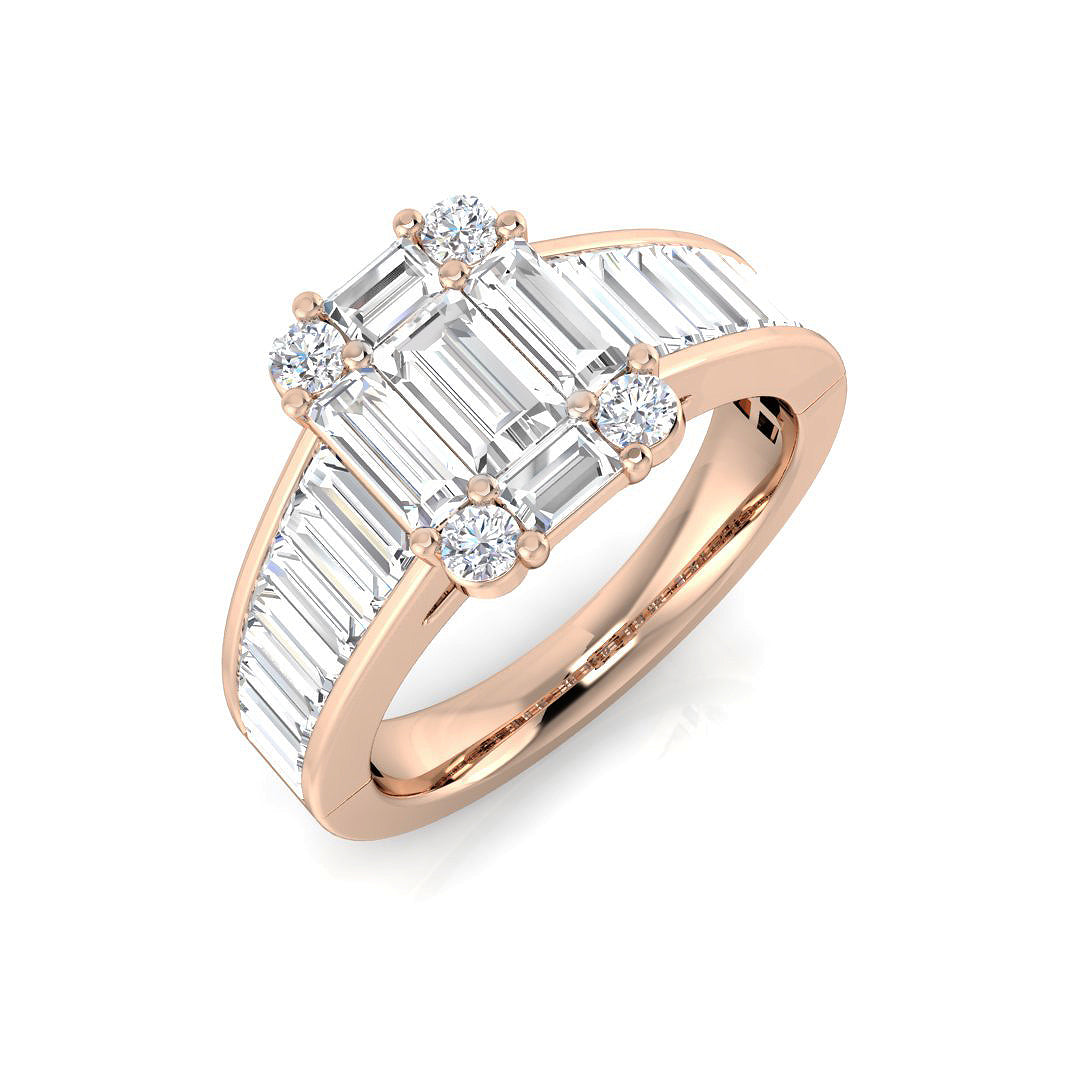 Baguette & Round Diamond Cluster Engagement Ring | 1ct - 2ct