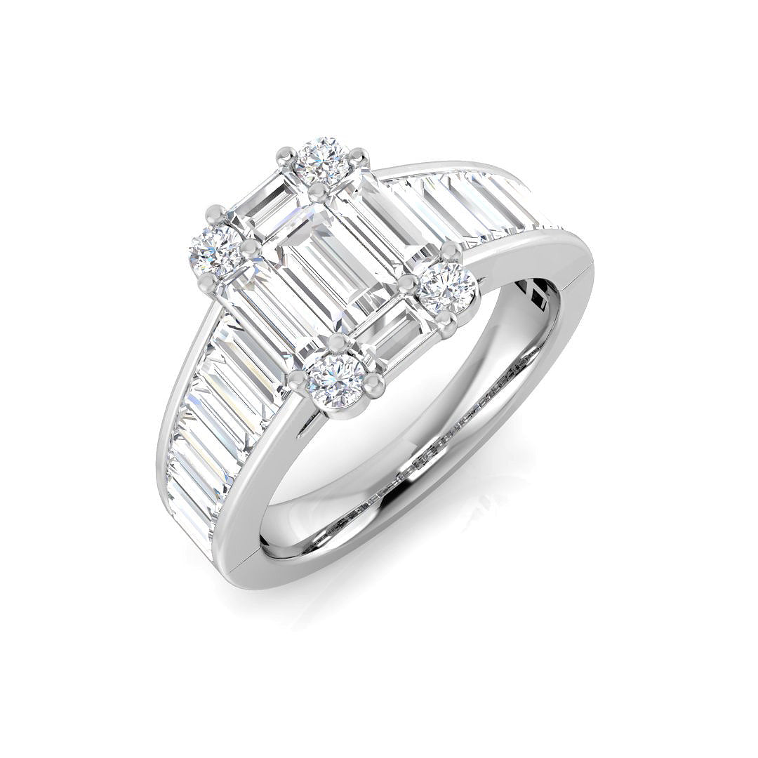 Baguette & Round Diamond Cluster Engagement Ring | 1ct - 2ct