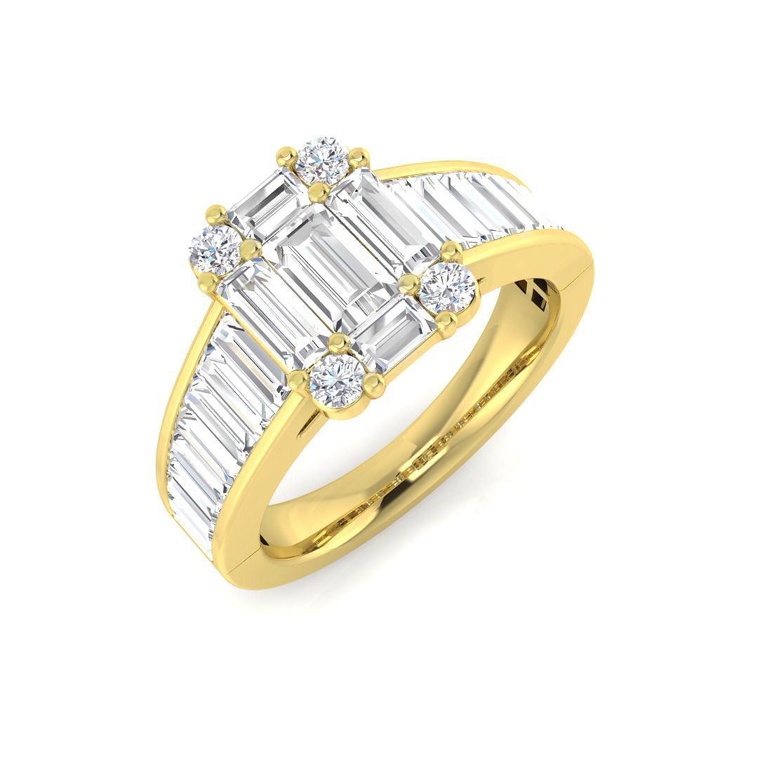 Baguette & Round Diamond Cluster Engagement Ring | 1ct - 2ct