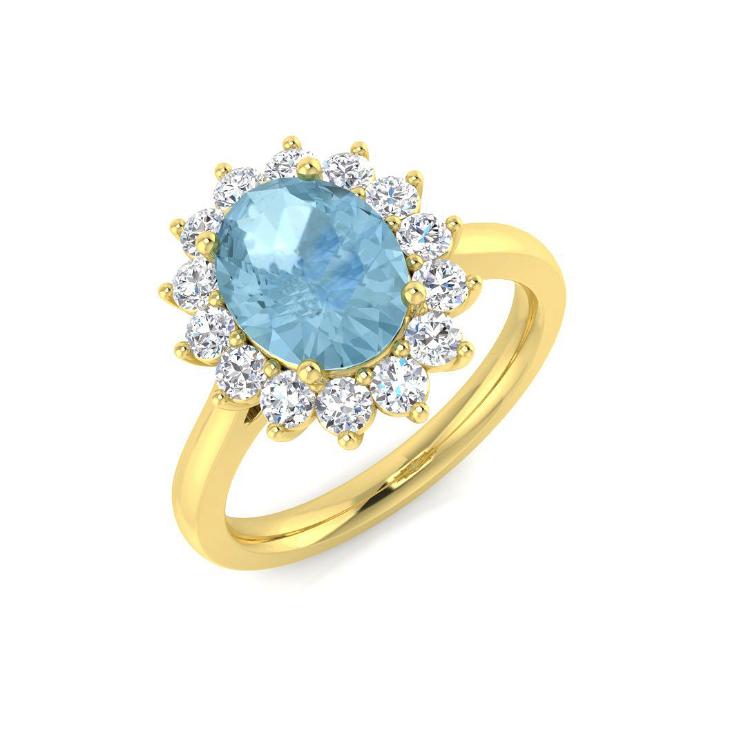 Aquamarine Halo Enagament Ring |Oval Cut| 0.5ct - 5ct