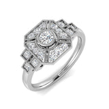 Vintage-Style Diamond Halo Ring | Round Diamonds | Gold & Platinum