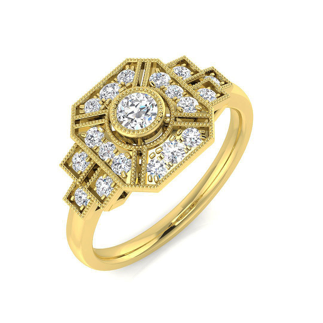 Vintage-Style Diamond Halo Ring | Round Diamonds | Gold & Platinum