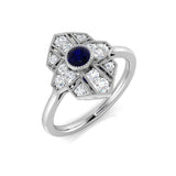 Vintage Blue Sapphire Ring with Round Milgrain Shank Pave Diamond | UK Hallmarked