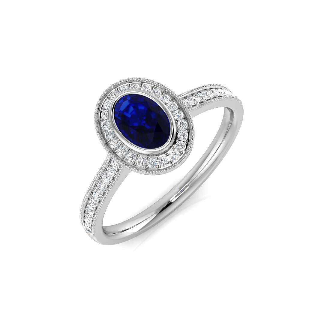 Blue Sapphire Halo Ring Oval C