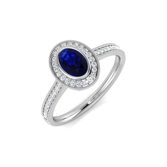 Blue Sapphire Halo Ring Oval C