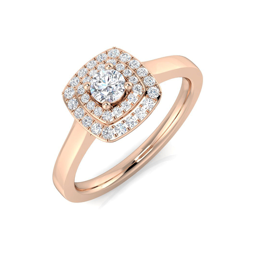 Natural Round Cut Diamond Halo Engagement Ring