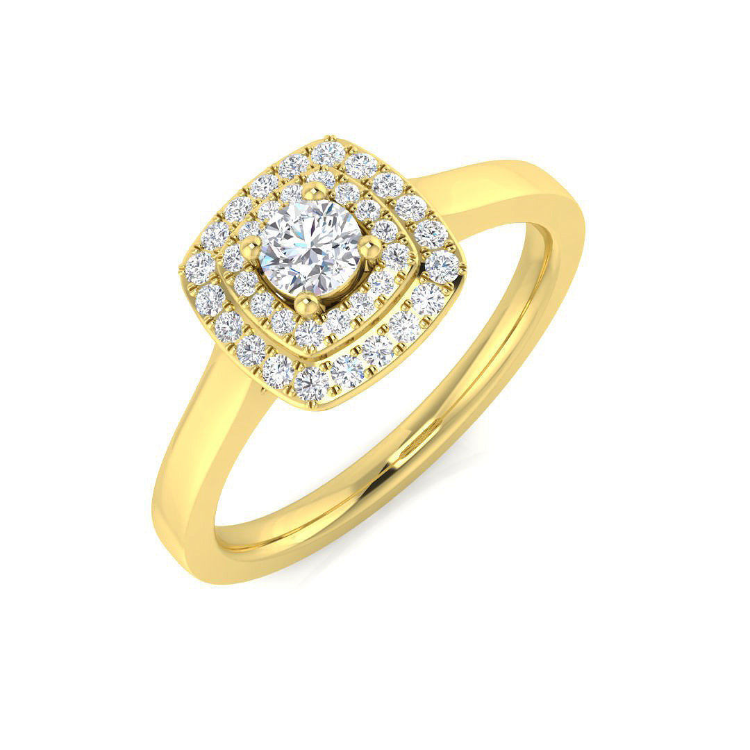 Natural Round Cut Diamond Halo Engagement Ring