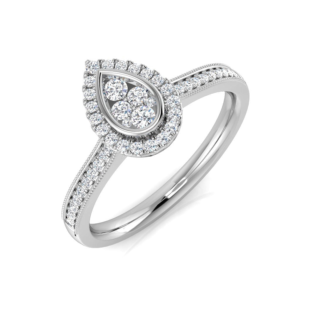 Natural Round Cut Diamond  Pear Shape Cluster Engagement Ring