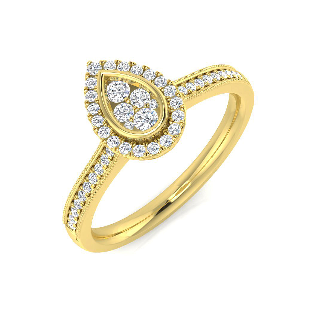 Natural Round Cut Diamond  Pear Shape Cluster Engagement Ring