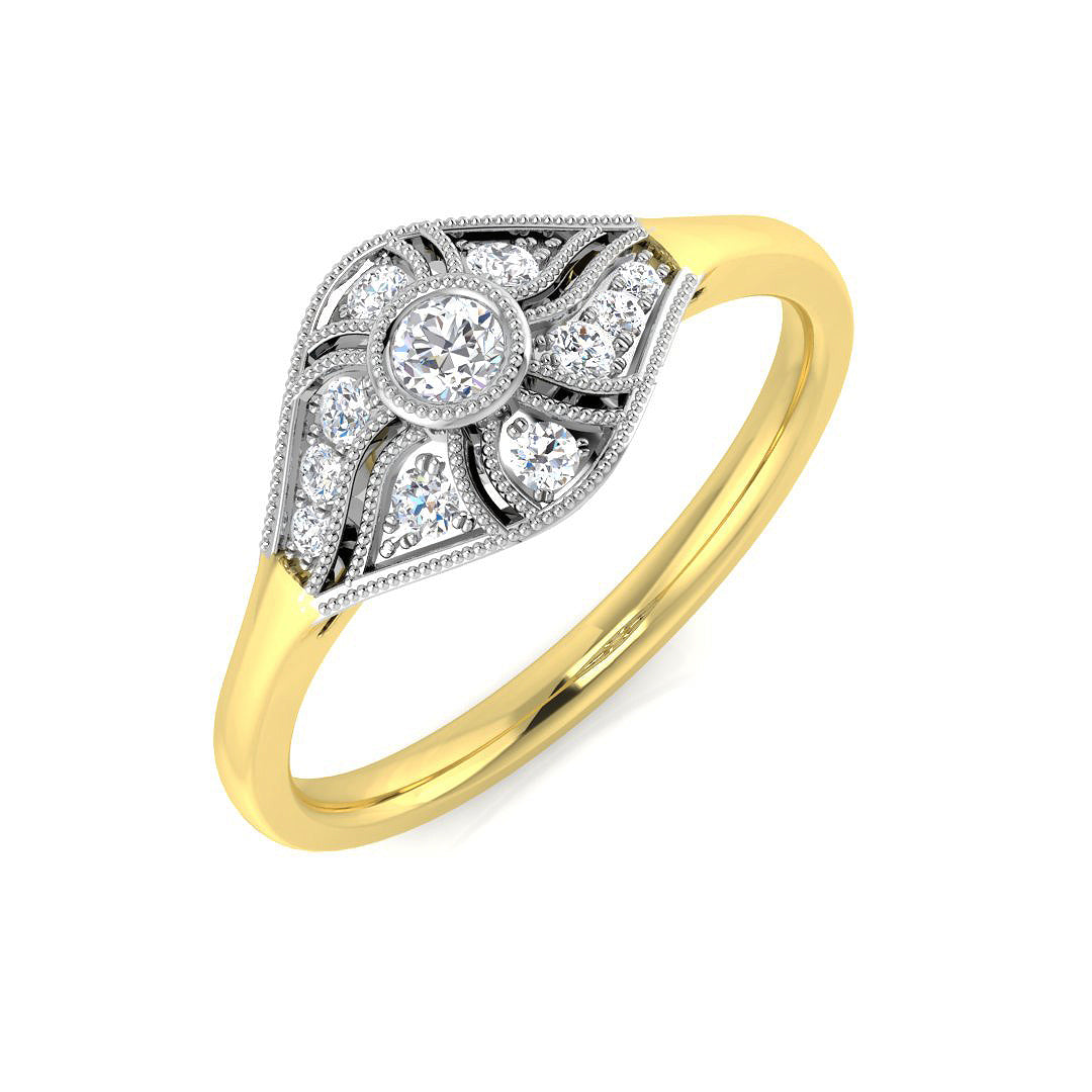 0.33ct Lab Diamond Art Deco Vintage Floral Engagement Ring