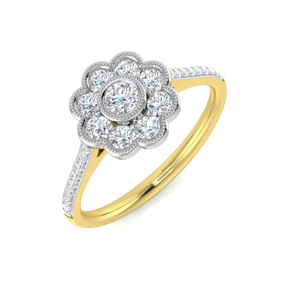 Natural & Lab-Created Round Cut Diamond Cluster Engagement Ring