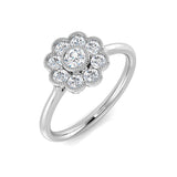 Round Diamond Floral Halo Ring 0.50ct | Vintage Flower Design | UK Hallmarked