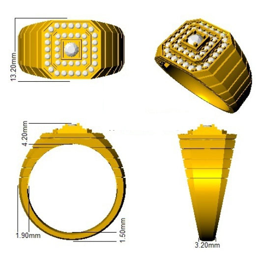 Men's Octagonal Pave Diamond Ring | 0.75ct | Hallmarked Gold & Platinum