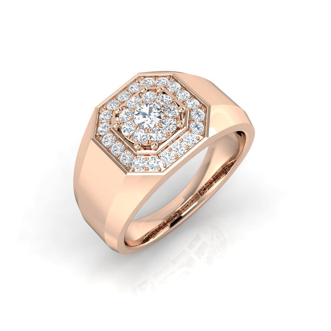 Men’s Octagonal Halo Diamond Ring | 0.75ct | Hallmarked Gold & Platinum