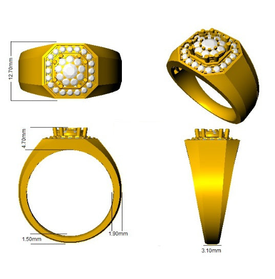 Men’s Octagonal Halo Diamond Ring | 0.75ct | Hallmarked Gold & Platinum