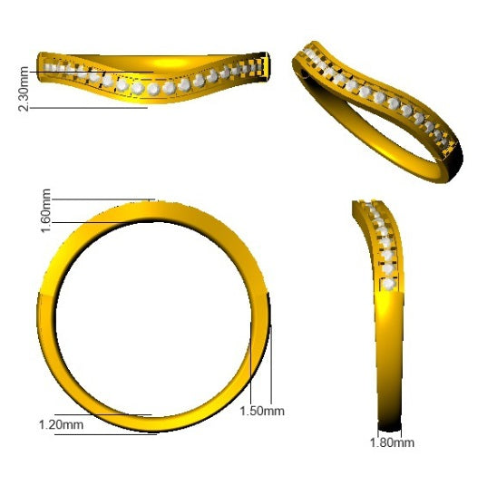 Soft chevron diamond band with milgrain finish