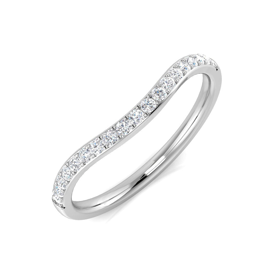 Curved Wedding Band, Diamond Wedding Band, White Gold Band