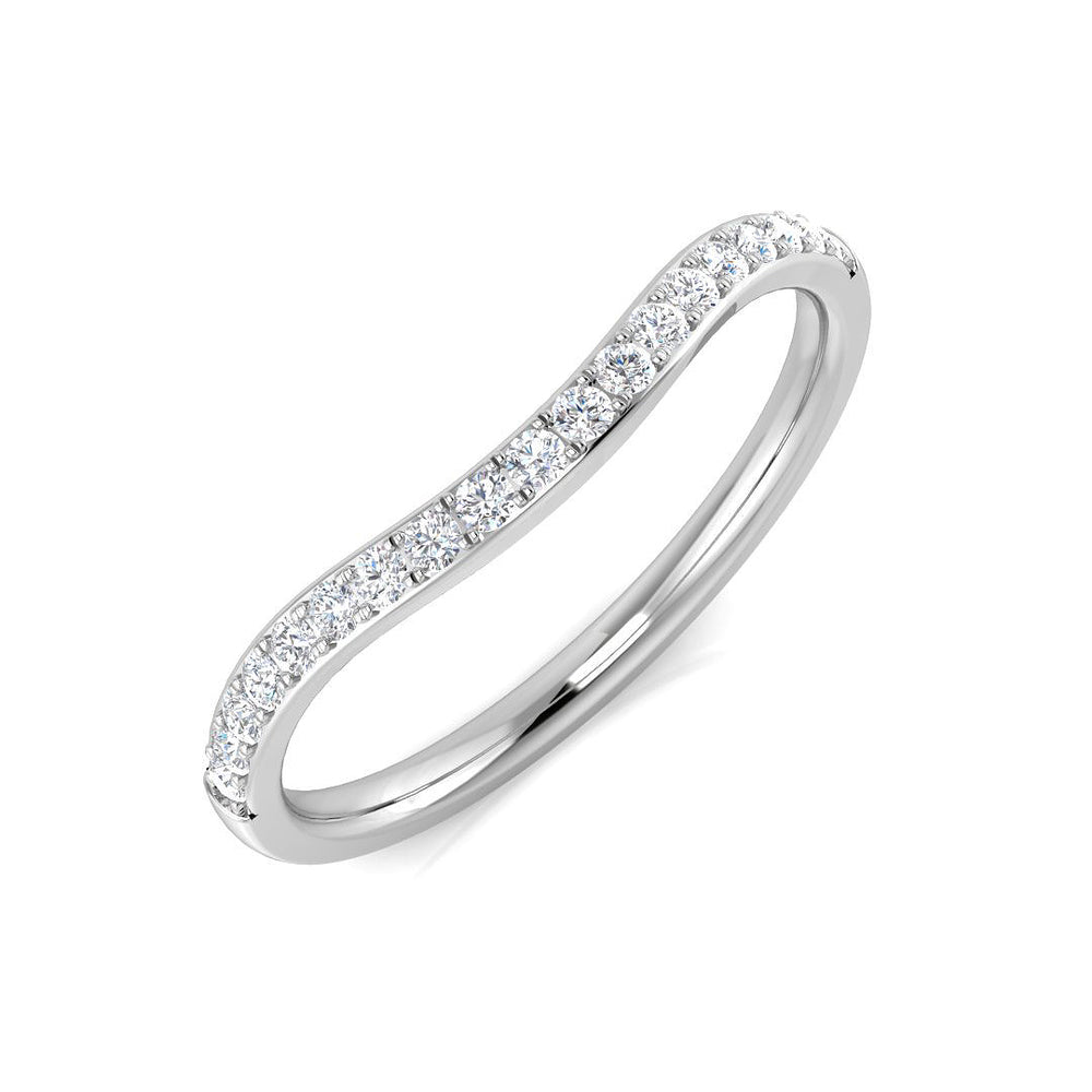 Curved Wedding Band, Diamond Wedding Band, White Gold Band