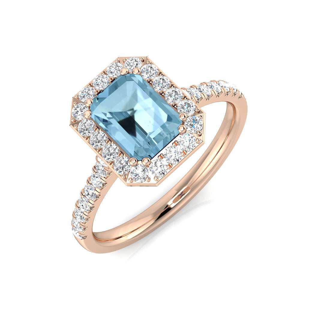 Blue Topaz Halo Diamond Engagement Ring | Split Shank | 1.25ct - 1.5ct