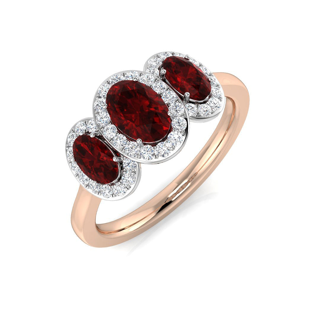 Oval Cut Ruby Gemstone Halo Ring with Natural Diamonds