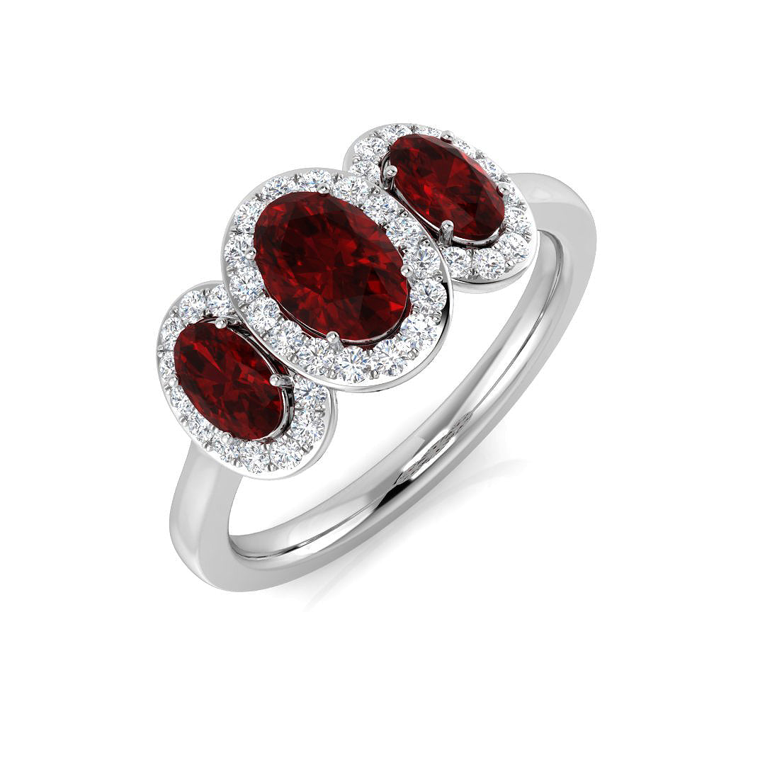 Oval Cut Ruby Gemstone Halo Ring with Natural Diamonds