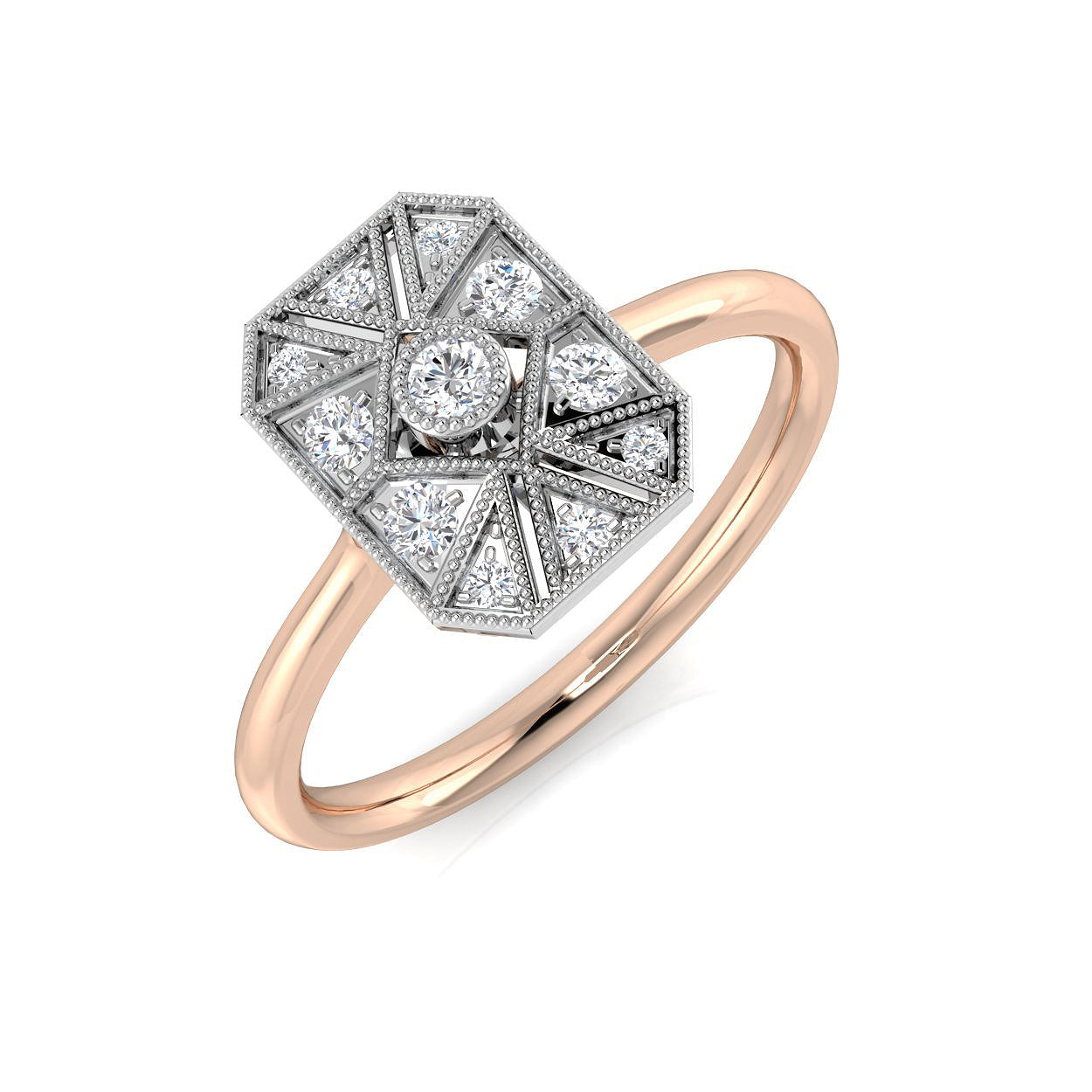 Art Deco Starburst Hexagon Diamond Ring 0.20ct | UK Hallmarked