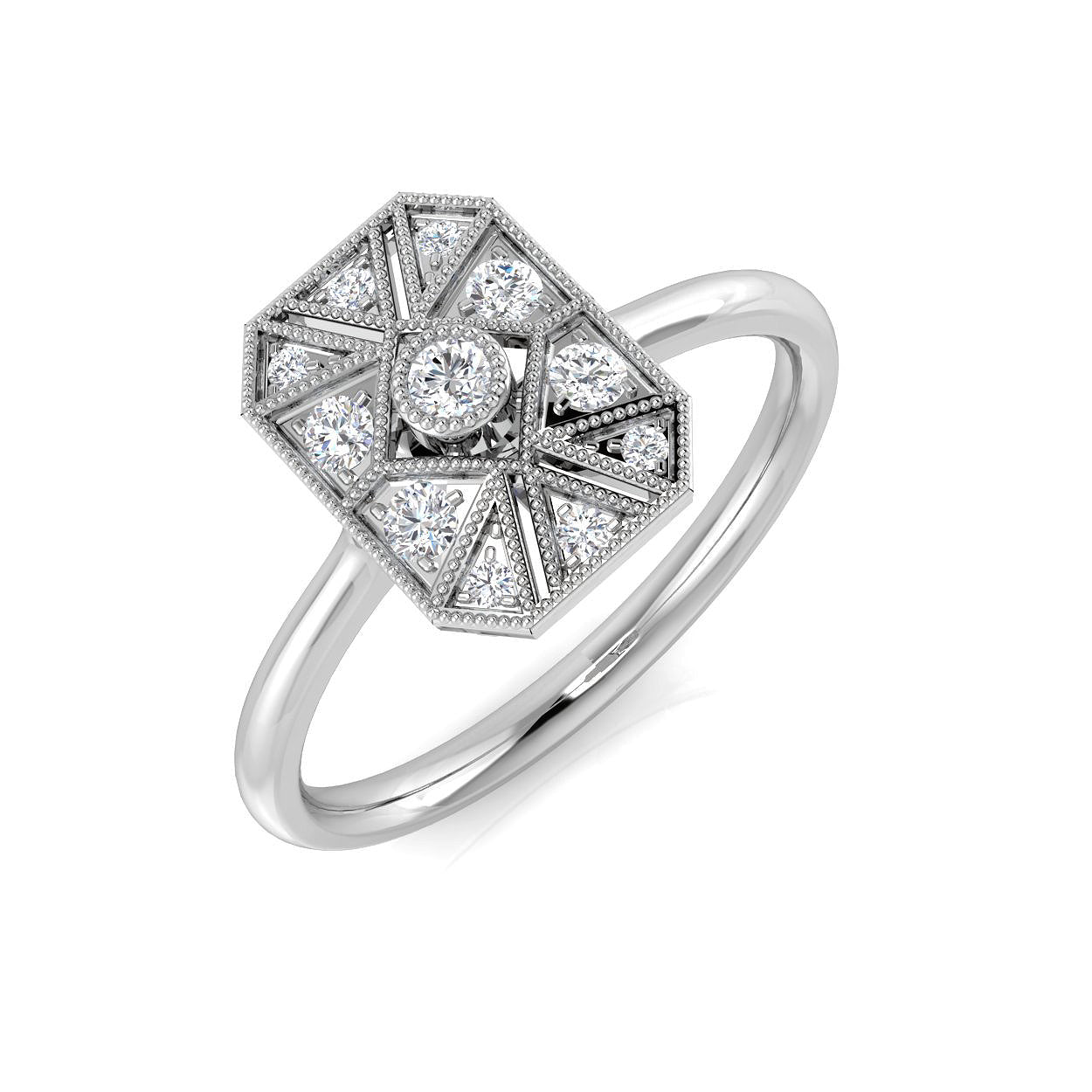 Art Deco Starburst Hexagon Diamond Ring 0.20ct | UK Hallmarked