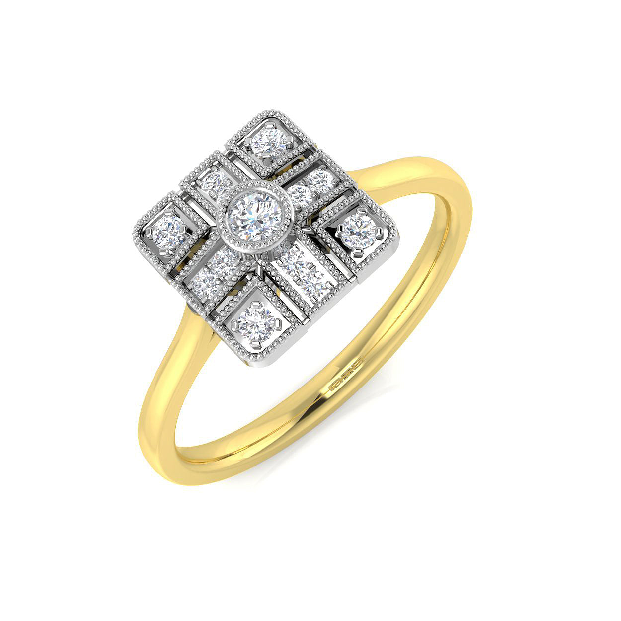 Art Deco Square Halo Diamond Vintage Cluster Ring | 0.15ct | Hallmarked Gold & Platinum