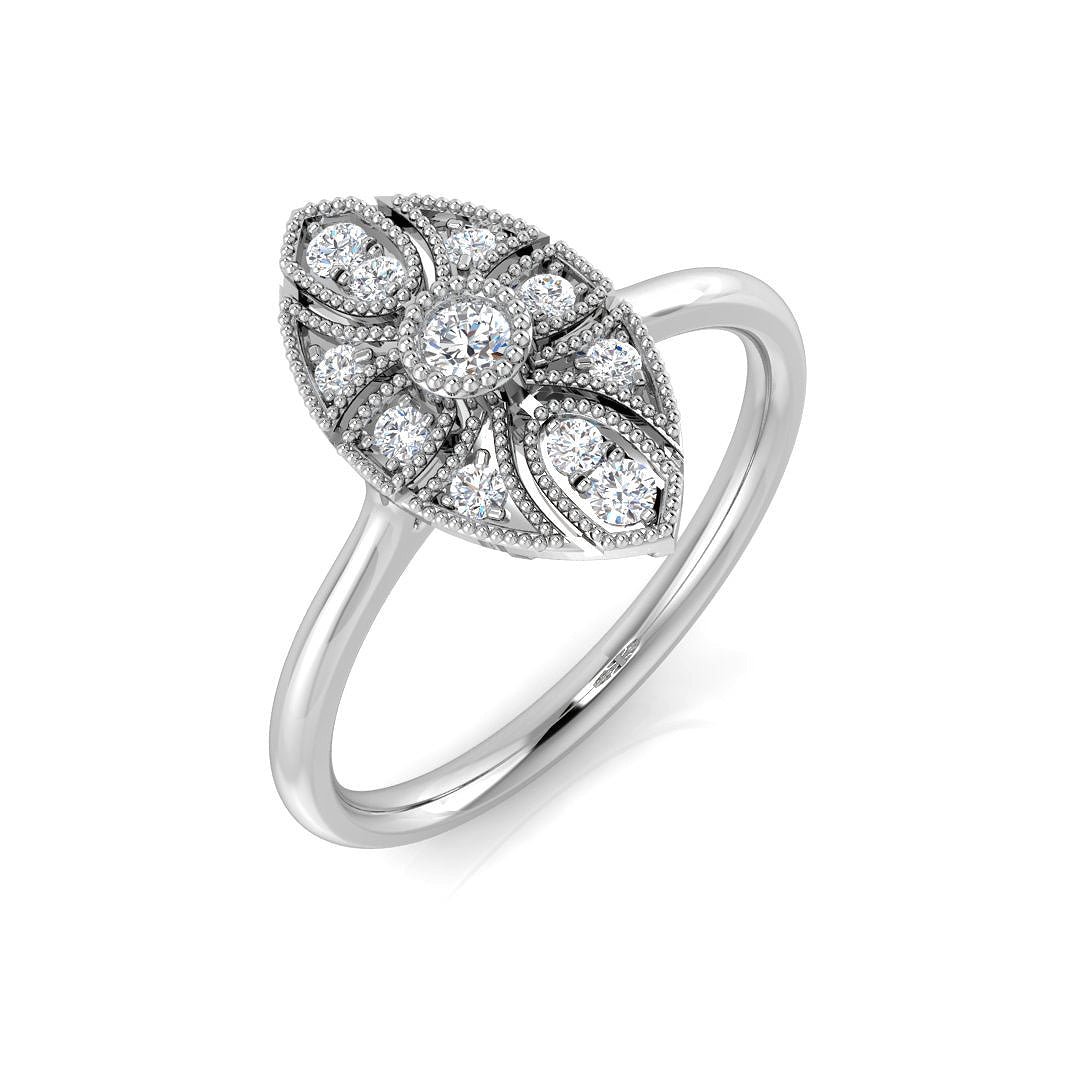Lab-Grown Art Deco Floral Style Round Diamond Vintage Ring 0.20ct