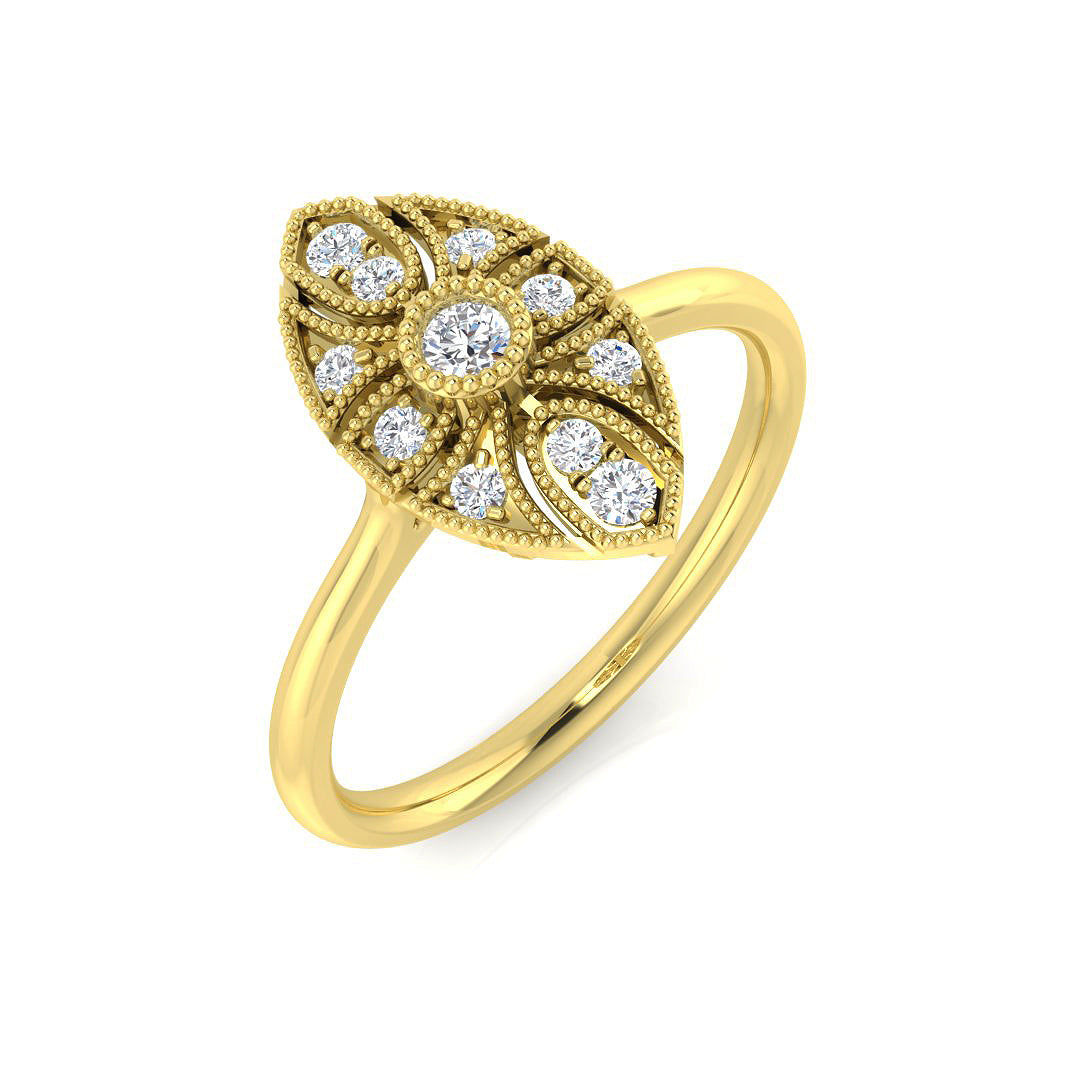Lab-Grown Art Deco Floral Style Round Diamond Vintage Ring 0.20ct