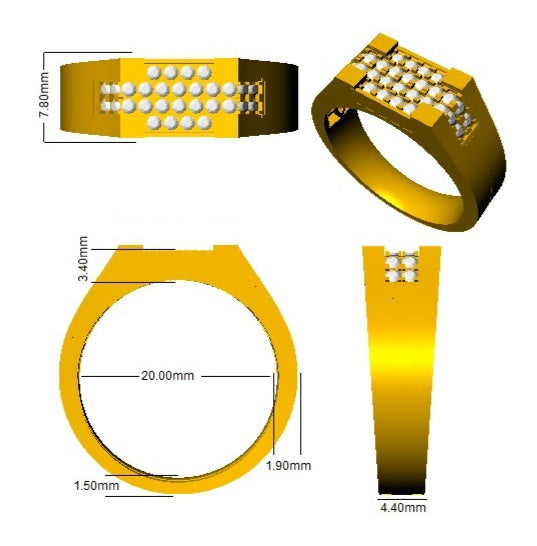 Gold Men’s Lab Grown Diamond Ring UK with pavé diamonds