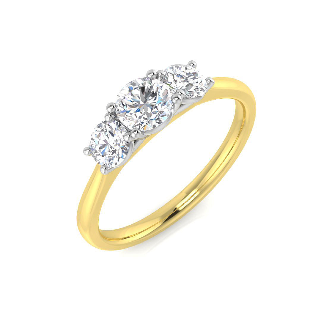 0.80Carat D-E/VS Lab Grown Diamond 3 Stone Wedding Ring 9k Yellow Gold Ready To Ship