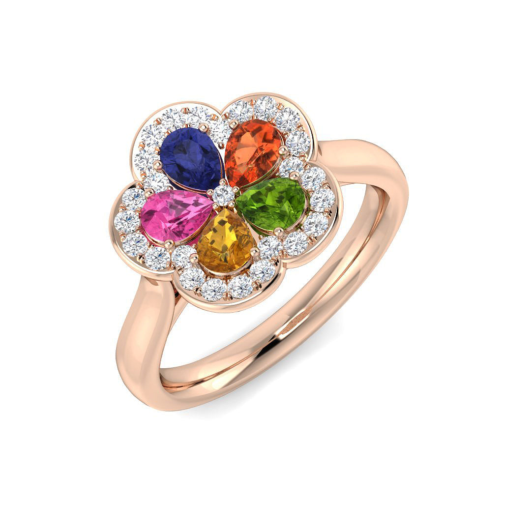 Multi Sapphire Diamond Floral Ring 1.25ct | Colour Gem Ring