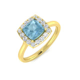 Cushion Cut Aquamarine Halo Ring with Pave Diamonds