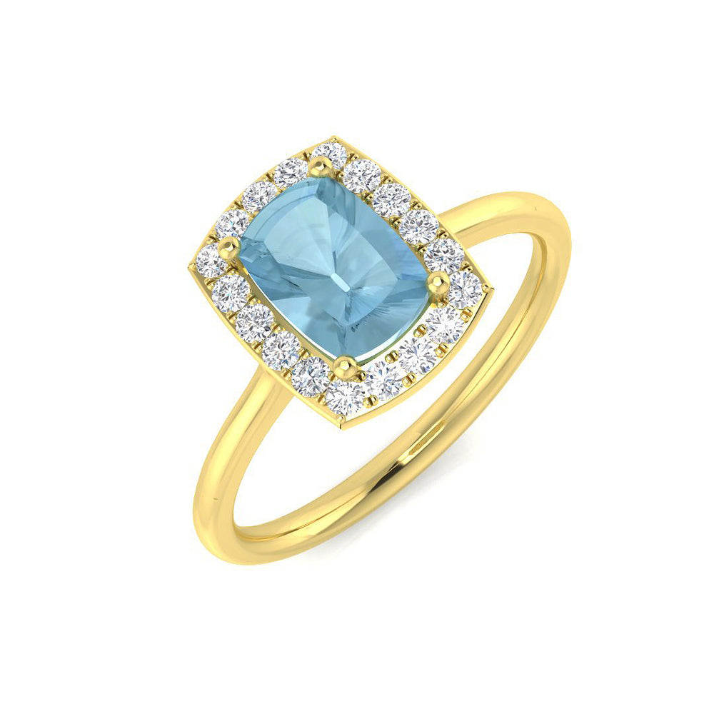 Emerald Cut Aquamarine Halo Diamond Ring in Gold