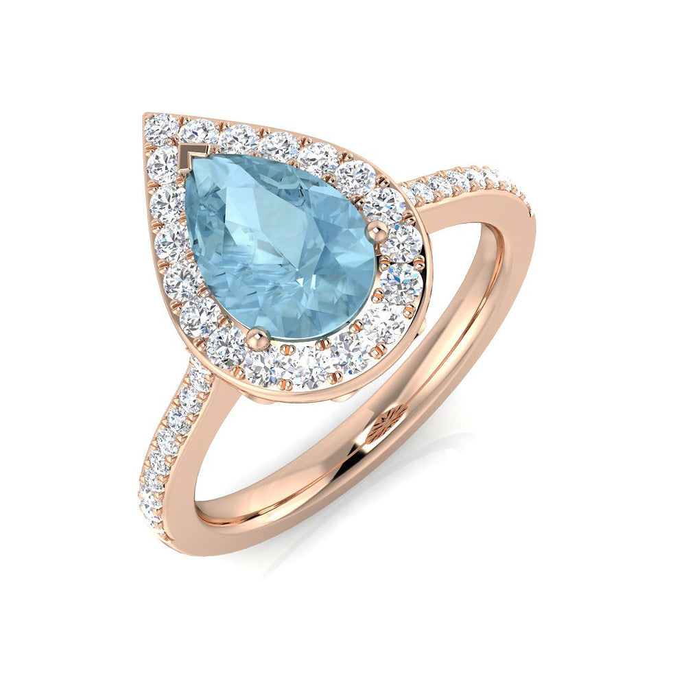 Pear Cut Aquamarine Halo Ring