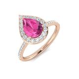 Pink Sapphire Halo Diamond Engagement Ring | Pear-Shaped & Round Diamond Halo | 1.25ct - 2.5ct