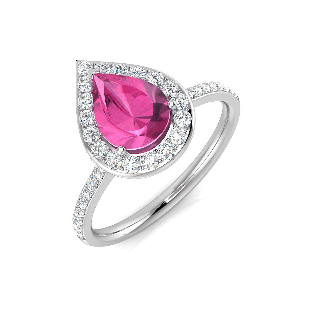 Pink Sapphire Halo Diamond Engagement Ring | Pear-Shaped & Round Diamond Halo | 1.25ct - 2.5ct