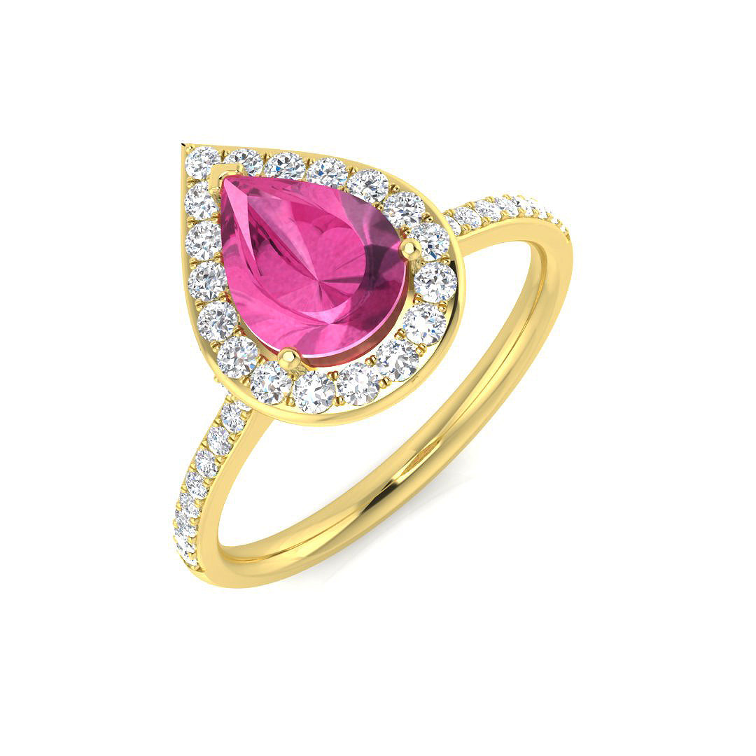 Pink Sapphire Halo Diamond Engagement Ring | Pear-Shaped & Round Diamond Halo | 1.25ct - 2.5ct