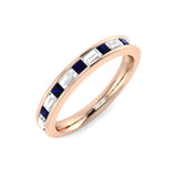 Baguette Cut Blue Sapphire Half Eternity Ring with Natural Diamond | UK Hallmarked
