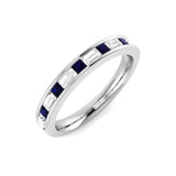 Baguette Cut Blue Sapphire Half Eternity Ring with Natural Diamond | UK Hallmarked