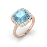 Aquamarine Halo Diamond Ring with Pave Band